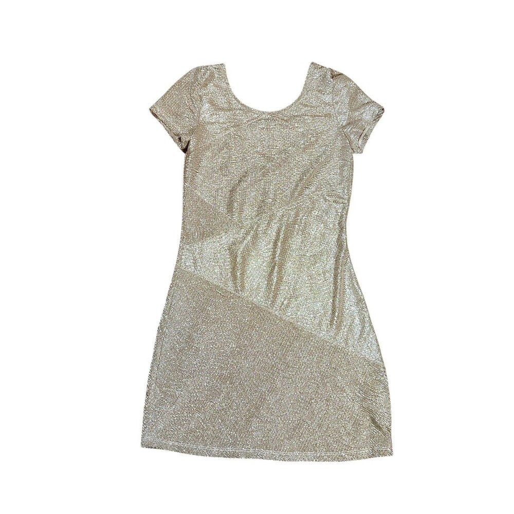 Free People Gold Metallic Shimmer Bodycon Mini Dress Low Back Party Club Size S